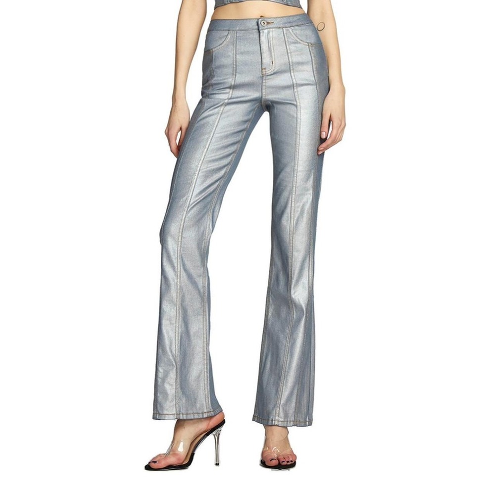 I.AM.GIA Xirena Metallic Silver Flare Pants Size XS